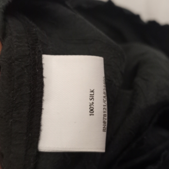 EILEEN FISHER Black Crinkled Silk Slip Dress with Ruffled Trim - Picture 3 of 5